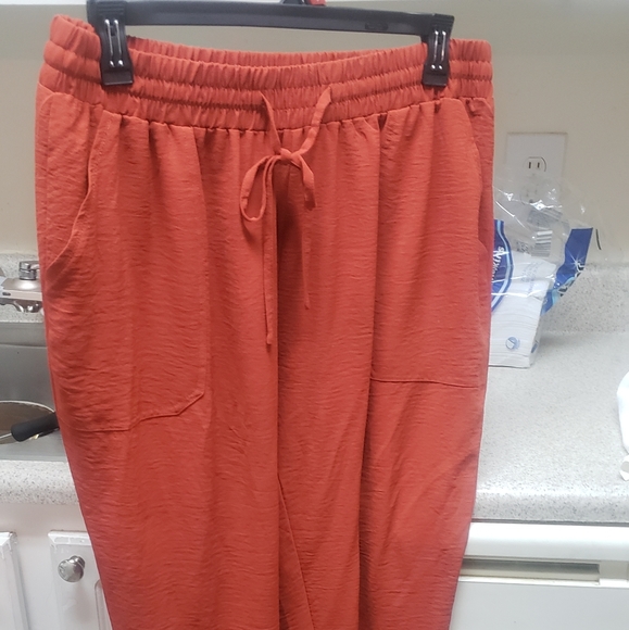1X Sunset Flame Orange Cargo Pants polyester summer plus size long Draws - Picture 3 of 6